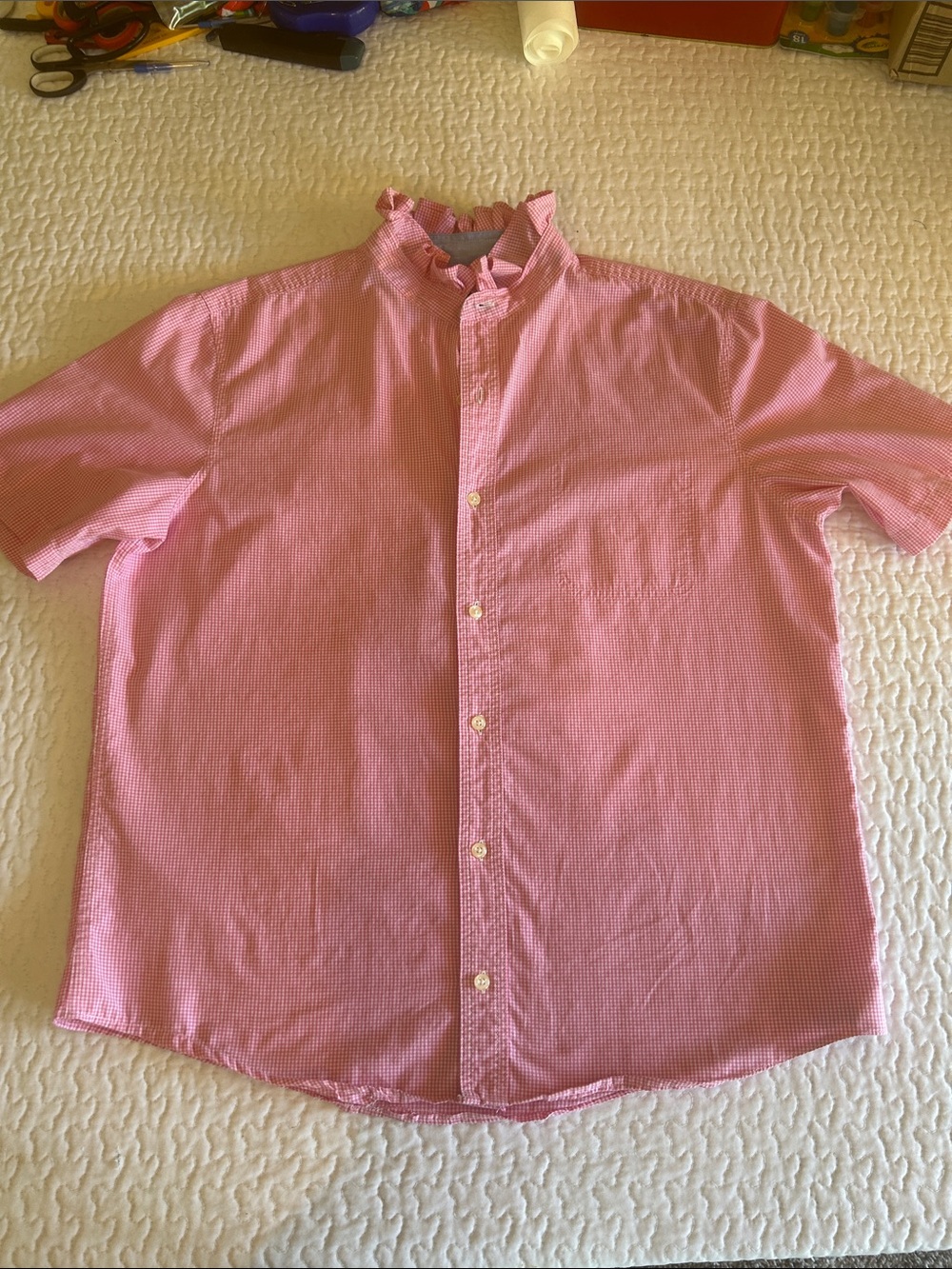 Upcycled Men's Short-Sleeve Button-Up Shirt in Pink